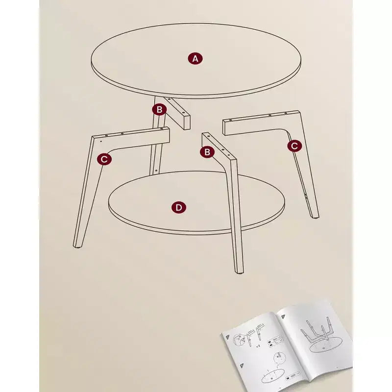 Table basse ronde, tables basses circulaires de 81 cm avec étagère de rangement à 2 niveaux, facile à assembler pour le salon