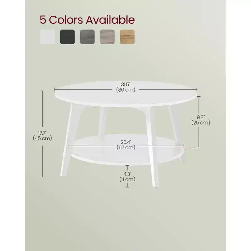 Table basse ronde, tables basses circulaires de 81 cm avec étagère de rangement à 2 niveaux, facile à assembler pour le salon