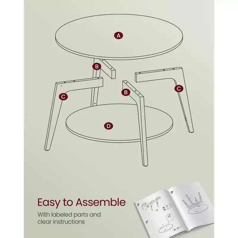 Table basse ronde, tables basses circulaires de 81 cm avec étagère de rangement à 2 niveaux, facile à assembler pour le salon