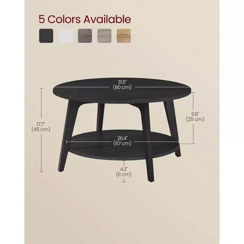 Table basse ronde, tables basses circulaires de 81 cm avec étagère de rangement à 2 niveaux, facile à assembler pour le salon