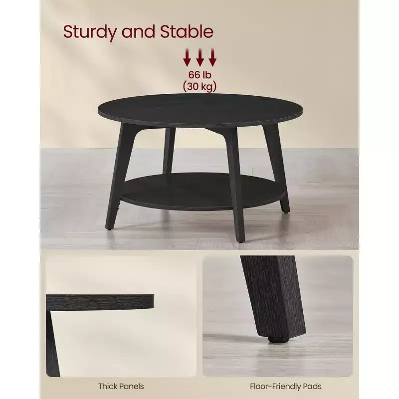 Table basse ronde, tables basses circulaires de 81 cm avec étagère de rangement à 2 niveaux, facile à assembler pour le salon