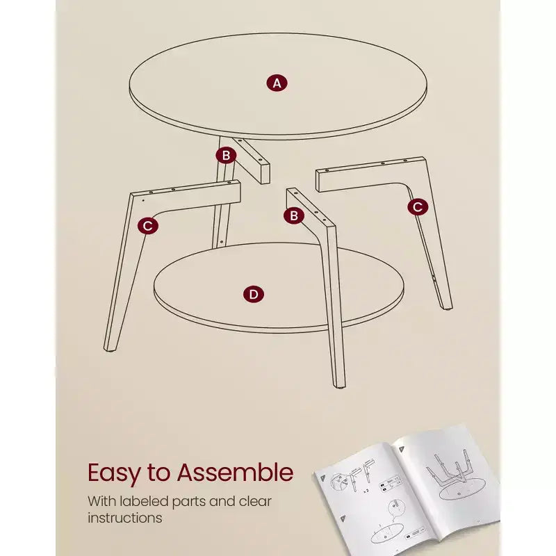 Table basse ronde, tables basses circulaires de 81 cm avec étagère de rangement à 2 niveaux, facile à assembler pour le salon