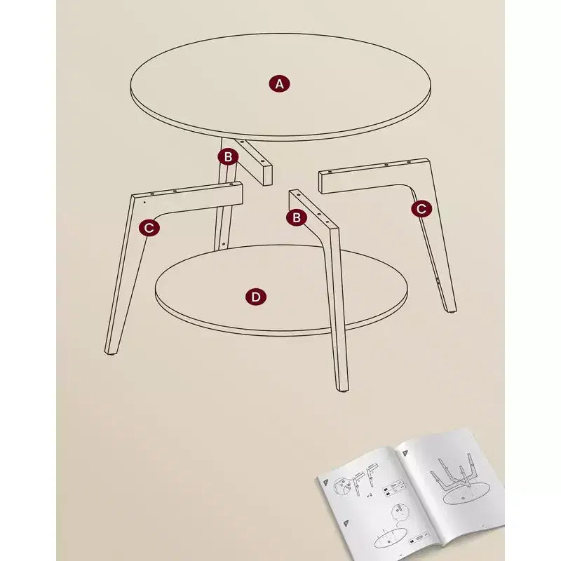 Table basse ronde, tables basses circulaires de 81 cm avec étagère de rangement à 2 niveaux, facile à assembler pour le salon