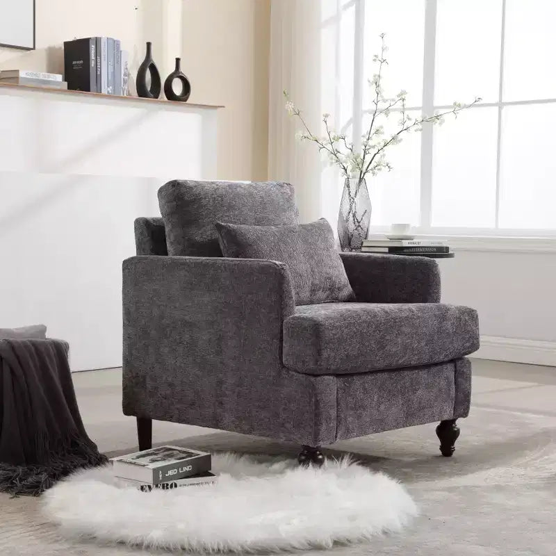 Fauteuil d'appoint moderne, cadre en bois, design capitonné, chaise longue de style milieu de siècle.