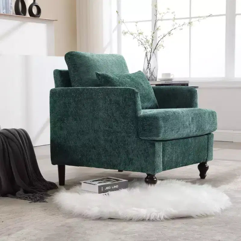 Fauteuil d'appoint moderne, cadre en bois, design capitonné, chaise longue de style milieu de siècle.