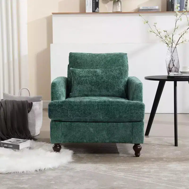 Fauteuil d'appoint moderne, cadre en bois, design capitonné, chaise longue de style milieu de siècle.