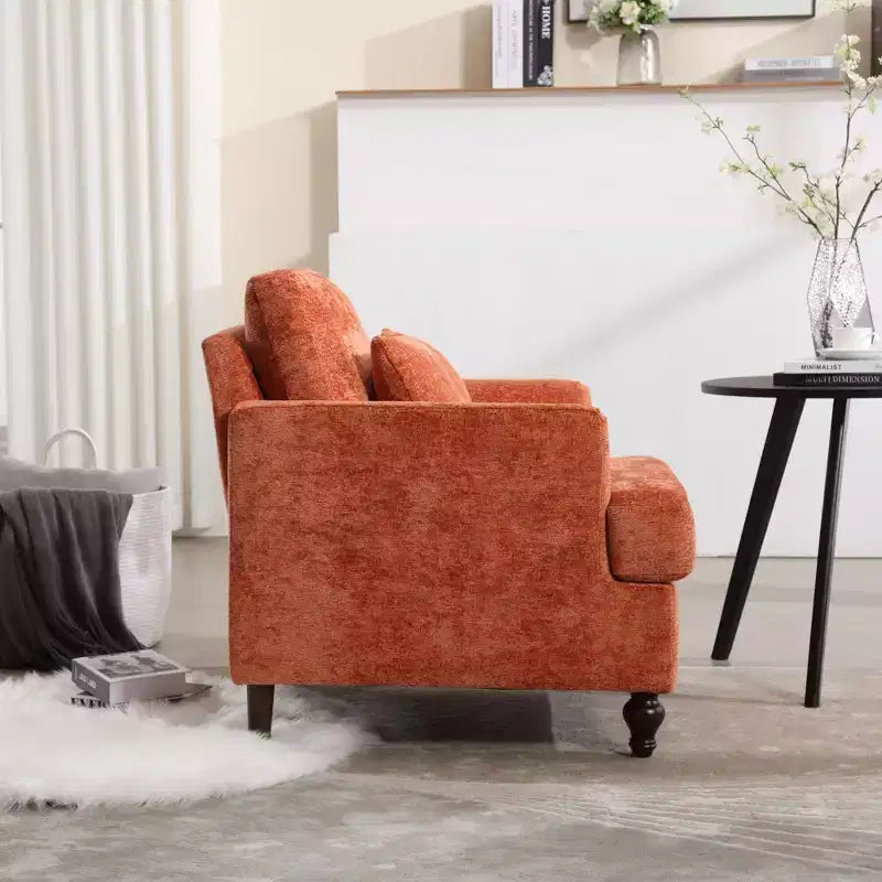 Fauteuil d'appoint moderne, cadre en bois, design capitonné, chaise longue de style milieu de siècle.