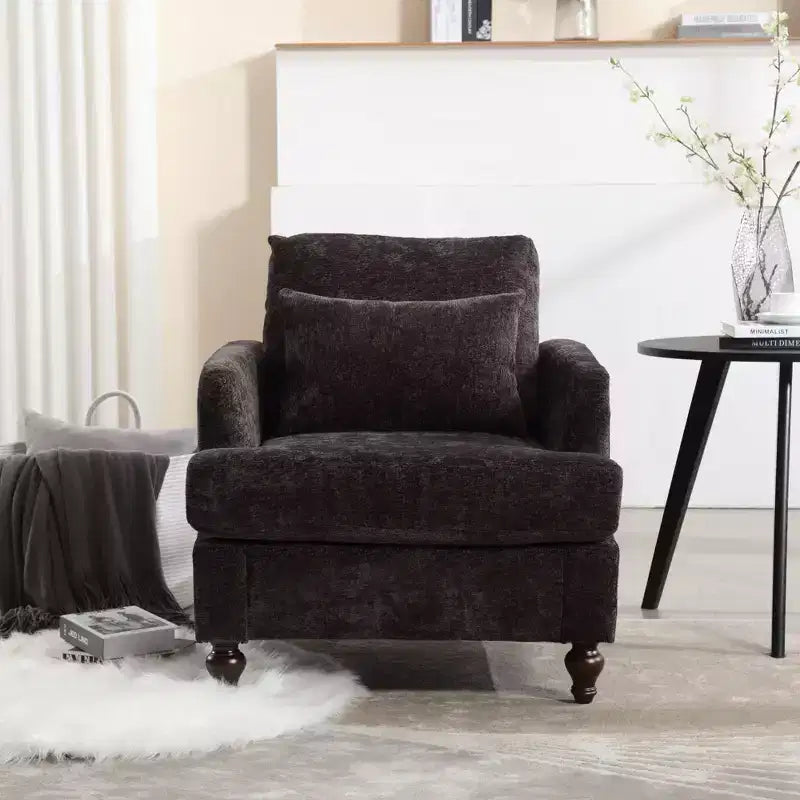 Fauteuil d'appoint moderne, cadre en bois, design capitonné, chaise longue de style milieu de siècle.