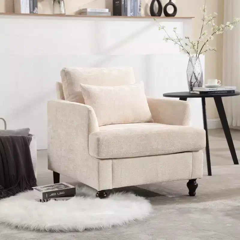 Modern Accent Armchair, Wood Frame, Tufted Club Chair Design, Mid Century Style Lounge Chair.