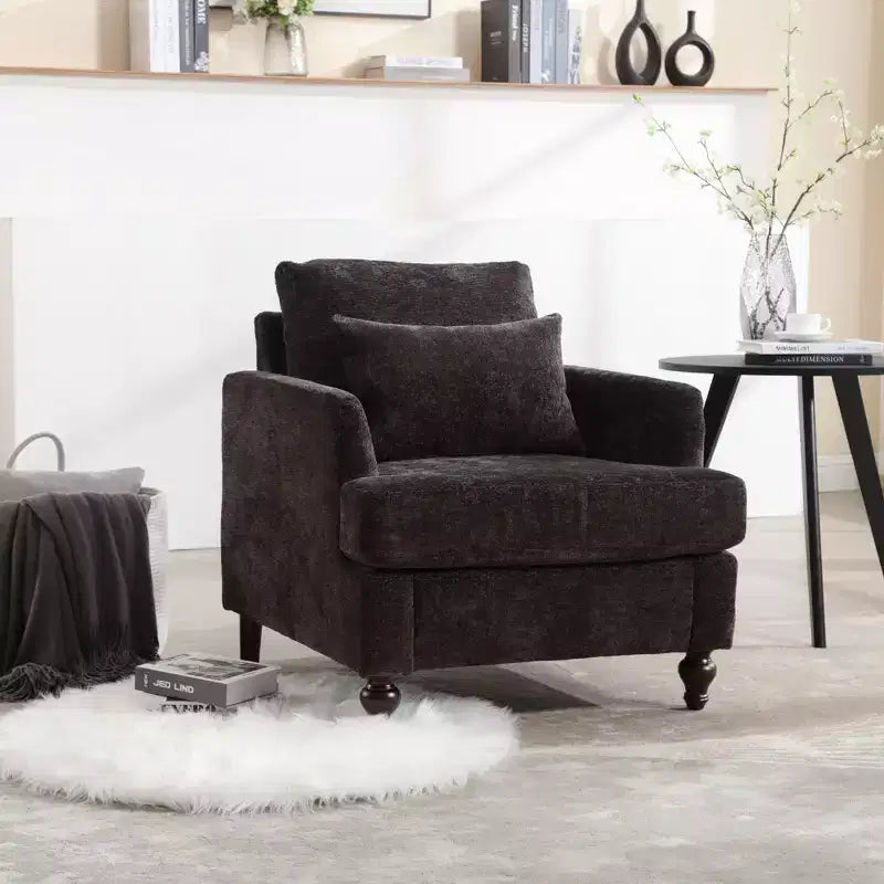 Fauteuil d'appoint moderne, cadre en bois, design capitonné, chaise longue de style milieu de siècle.