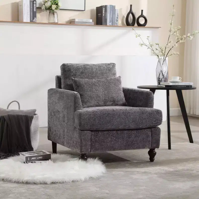 Fauteuil d'appoint moderne, cadre en bois, design capitonné, chaise longue de style milieu de siècle.