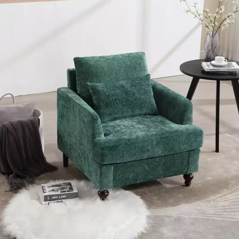 Fauteuil d'appoint moderne, cadre en bois, design capitonné, chaise longue de style milieu de siècle.