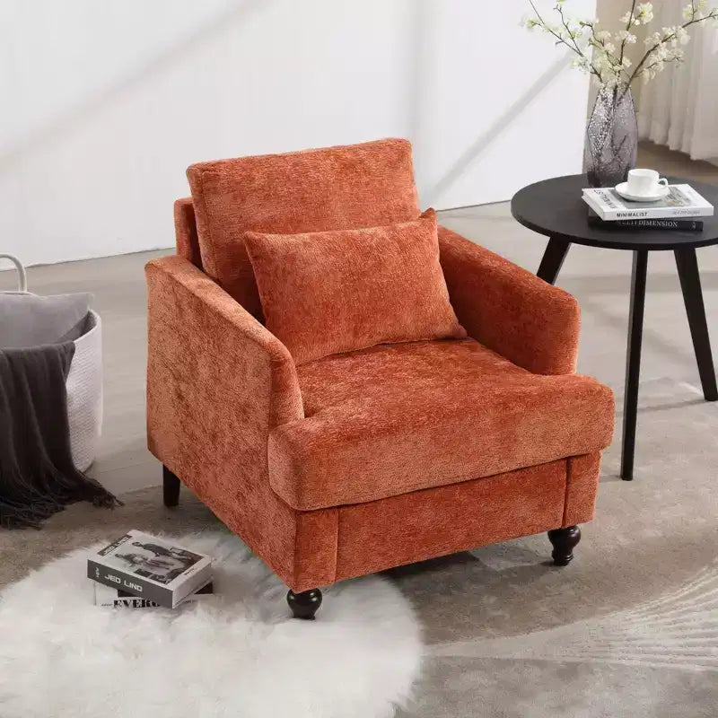 Fauteuil d'appoint moderne, cadre en bois, design capitonné, chaise longue de style milieu de siècle.