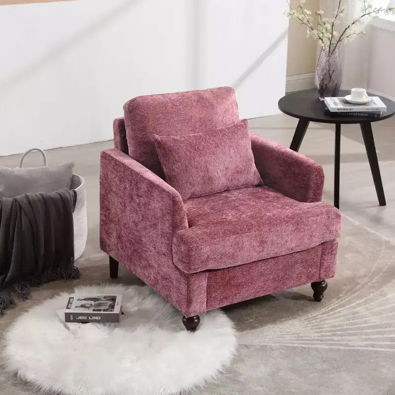 Fauteuil d'appoint moderne, cadre en bois, design capitonné, chaise longue de style milieu de siècle.