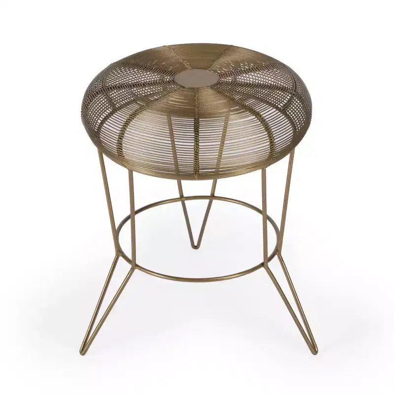 HomeRoots 18 Antique Gold Iron Round End Table