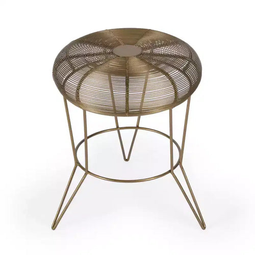 HomeRoots 18 Antique Gold Iron Round End Table