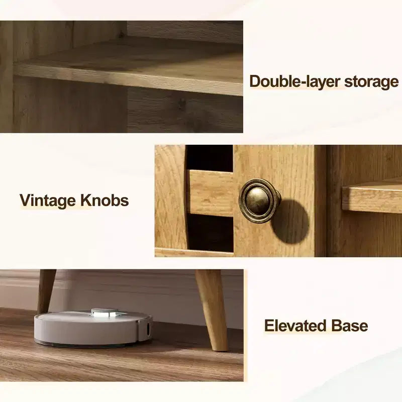 Meuble TV avec rangement pour téléviseurs de 55 pouces, meuble TV en bois, meuble TV de style moderne du milieu du siècle avec rangement, pour chambre, couleur naturelle