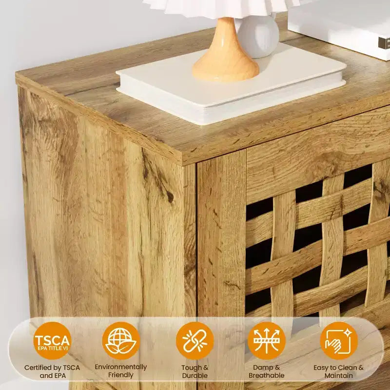 Meuble TV avec rangement pour téléviseurs de 55 pouces, meuble TV en bois, meuble TV de style moderne du milieu du siècle avec rangement, pour chambre, couleur naturelle