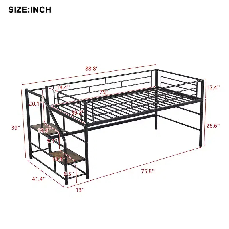 Lit mi-hauteur avec escalier de rangement
