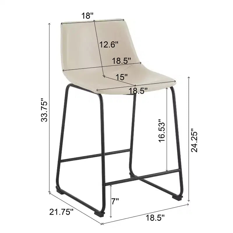 Tabourets de comptoir modernes de 24 pouces en similicuir et acier (lot de 2)