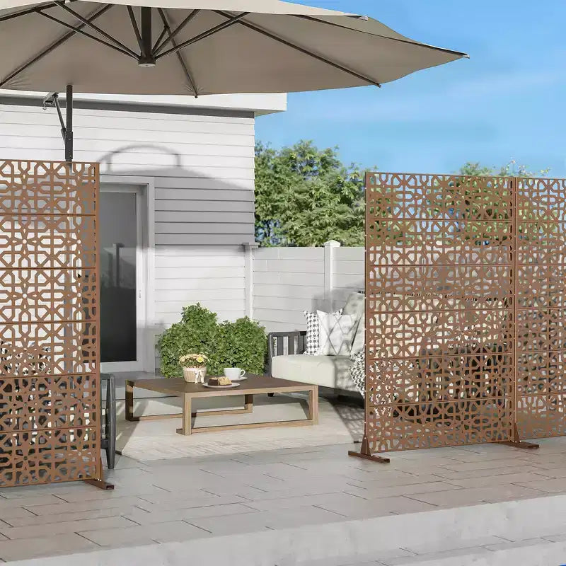 Jardinière en métal marron avec treillis intimité pour patio de café, jardin et balcons