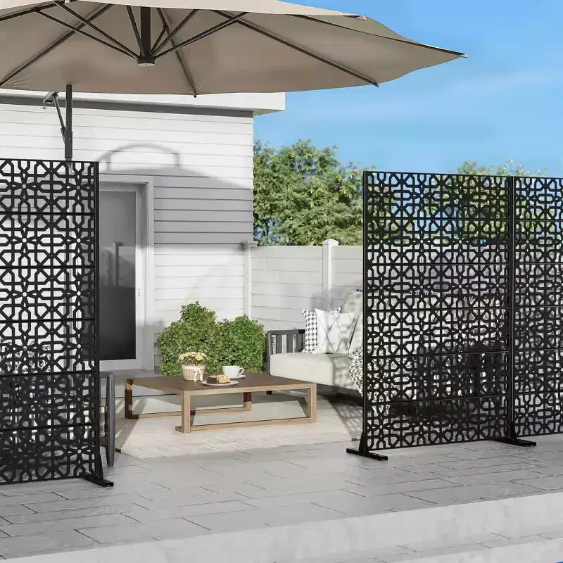 Jardinière en métal marron avec treillis intimité pour patio de café, jardin et balcons