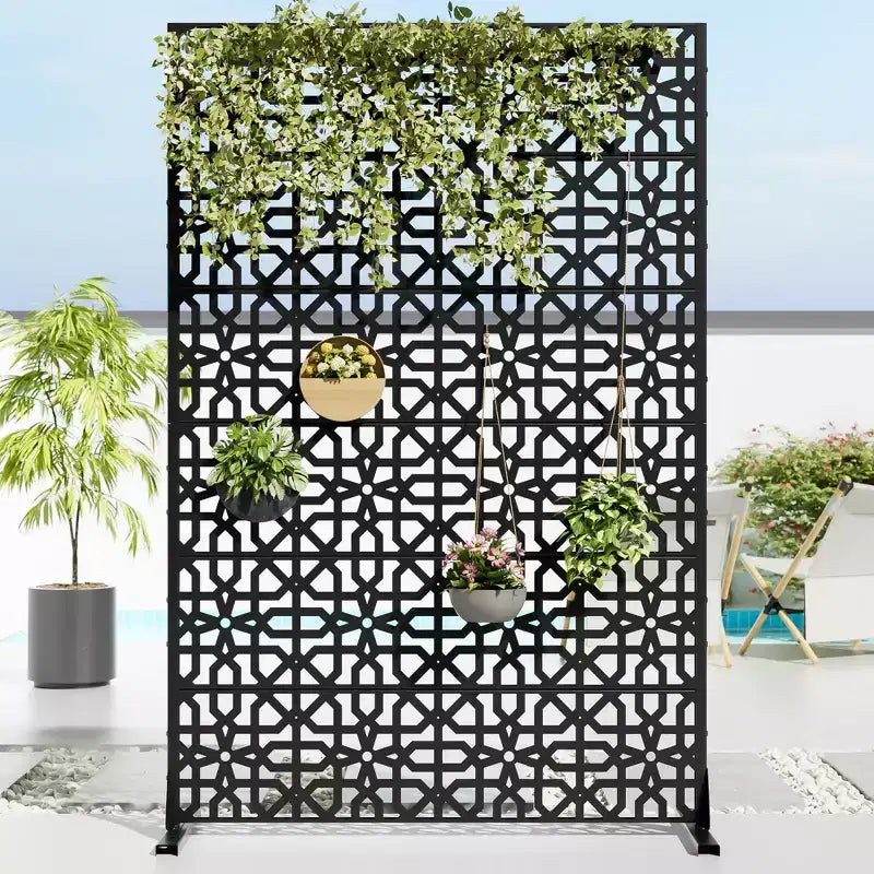 Jardinière en métal marron avec treillis intimité pour patio de café, jardin et balcons