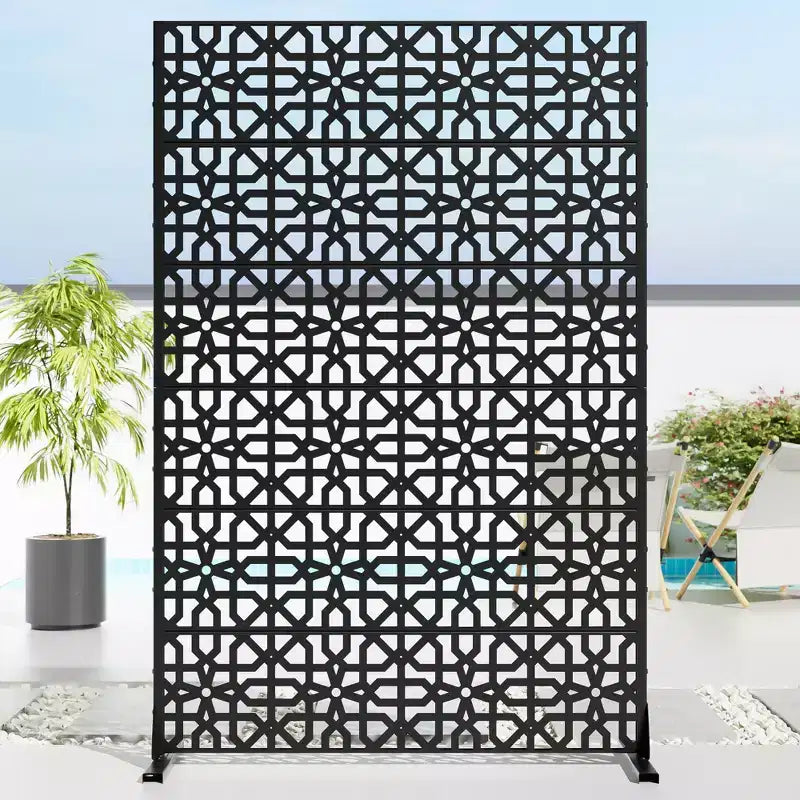 Jardinière en métal marron avec treillis intimité pour patio de café, jardin et balcons