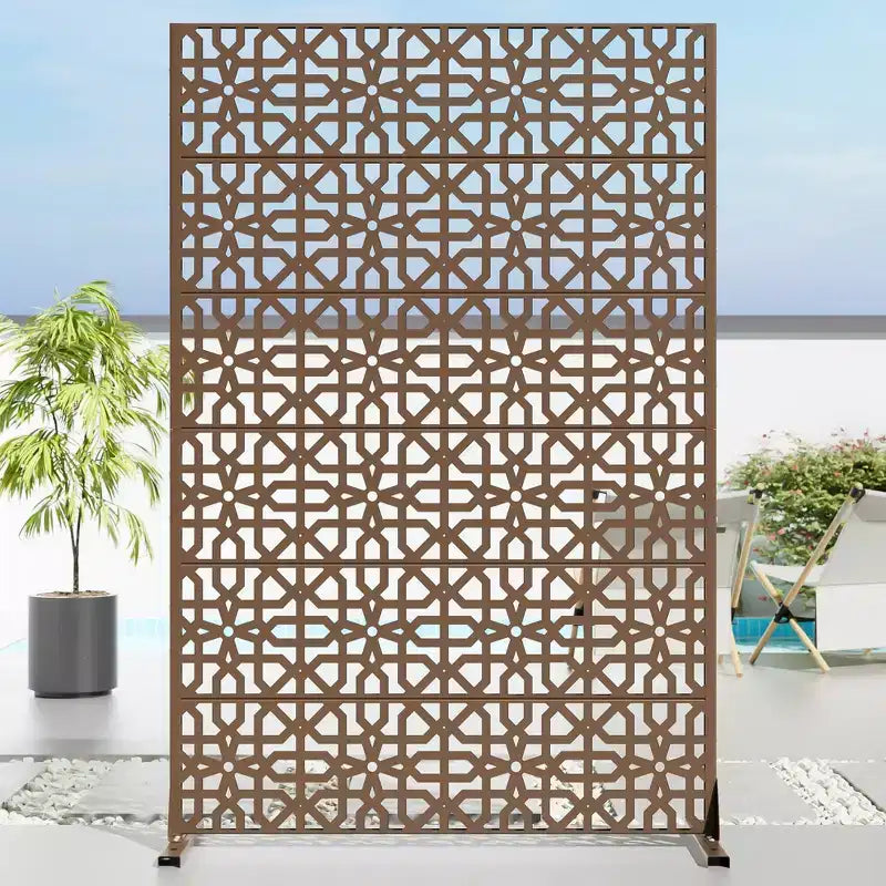 72 H47W Dovelina Brown Metal Planter Box with Trellis Privacy Screen for Caf Patio,Garden &amp; Balconies