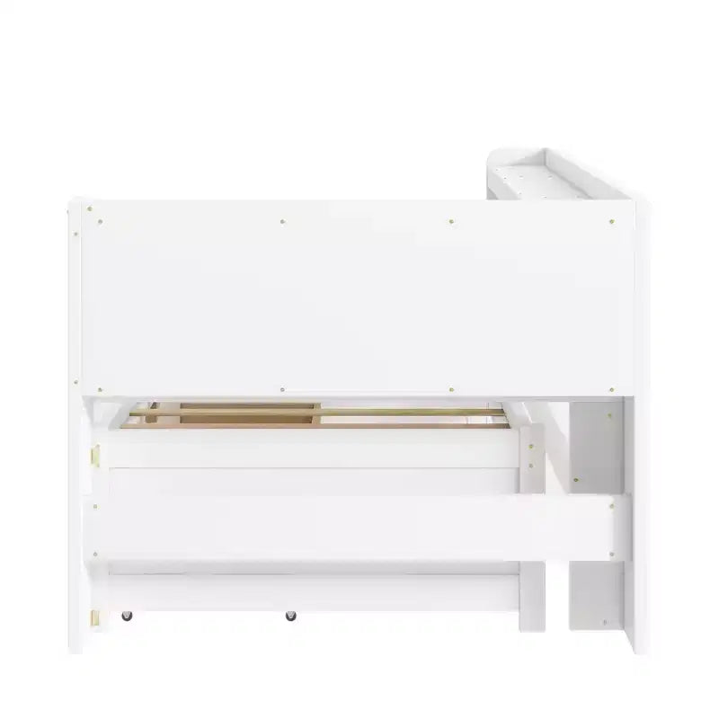 Lit bibliothèque en L deux places avec prises de courant intégrées, ports de chargement USB et deux tiroirs de rangement