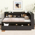 Whisen Twin Size L-Shaped Bookcase Bed with Built-In Power Outlets, USB Charging Ports, and Two Storage Drawers