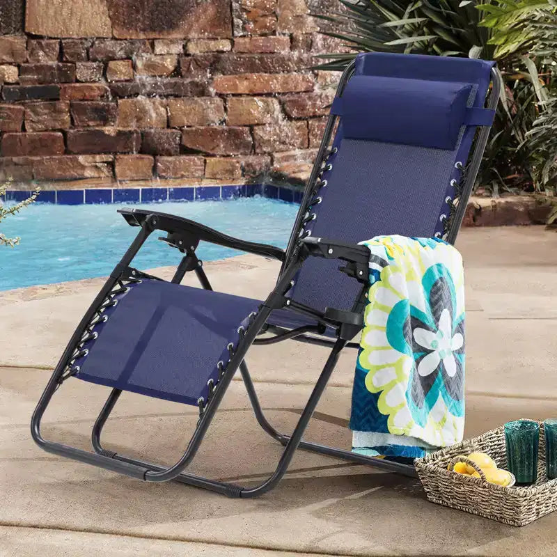 Lot de 2 chaises longues zéro gravité, chaises de patio inclinables pliantes avec porte-gobelet et appuie-tête