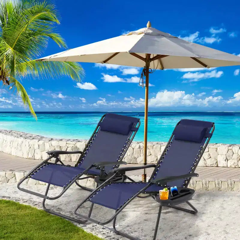 Lot de 2 chaises longues zéro gravité, chaises de patio inclinables pliantes avec porte-gobelet et appuie-tête