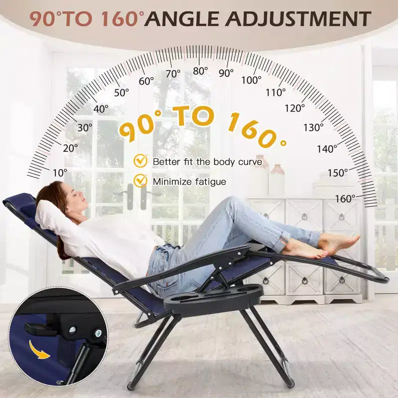 Lot de 2 chaises longues zéro gravité, chaises de patio inclinables pliantes avec porte-gobelet et appuie-tête