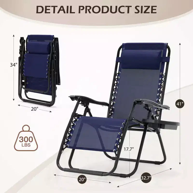 Lot de 2 chaises longues zéro gravité, chaises de patio inclinables pliantes avec porte-gobelet et appuie-tête
