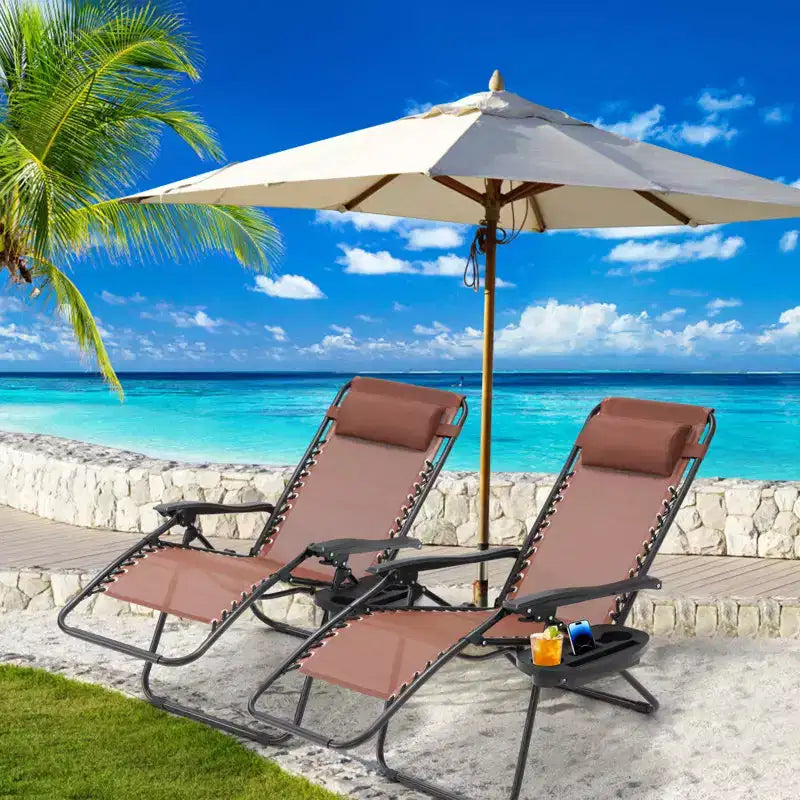 Lot de 2 chaises longues zéro gravité, chaises de patio inclinables pliantes avec porte-gobelet et appuie-tête
