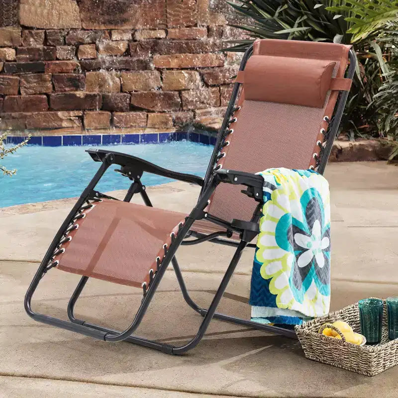 Lot de 2 chaises longues zéro gravité, chaises de patio inclinables pliantes avec porte-gobelet et appuie-tête