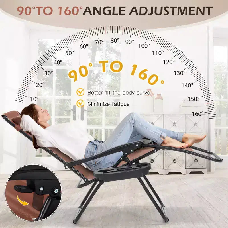 Lot de 2 chaises longues zéro gravité, chaises de patio inclinables pliantes avec porte-gobelet et appuie-tête