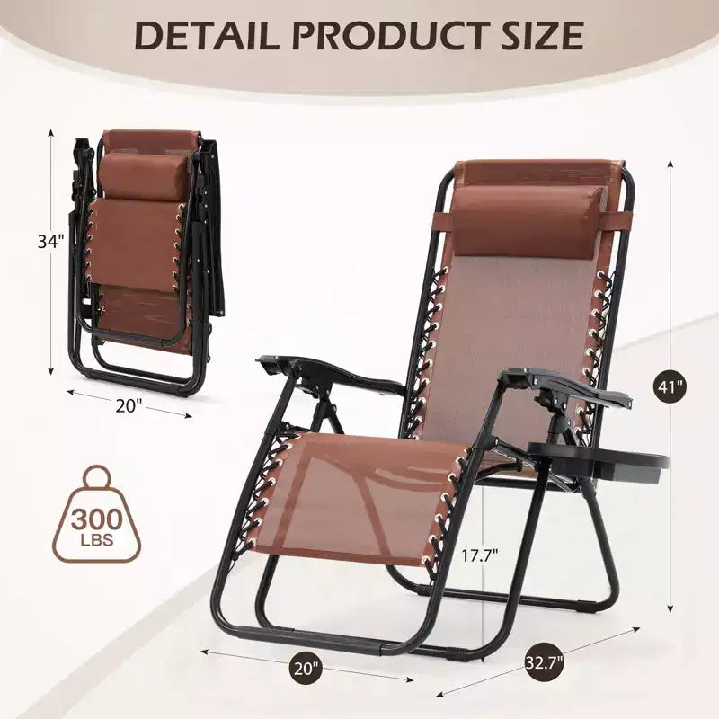 Lot de 2 chaises longues zéro gravité, chaises de patio inclinables pliantes avec porte-gobelet et appuie-tête