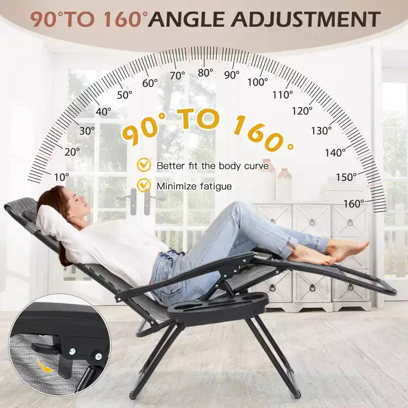 Lot de 2 chaises longues zéro gravité, chaises de patio inclinables pliantes avec porte-gobelet et appuie-tête