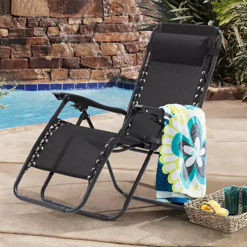 Lot de 2 chaises longues zéro gravité, chaises de patio inclinables pliantes avec porte-gobelet et appuie-tête