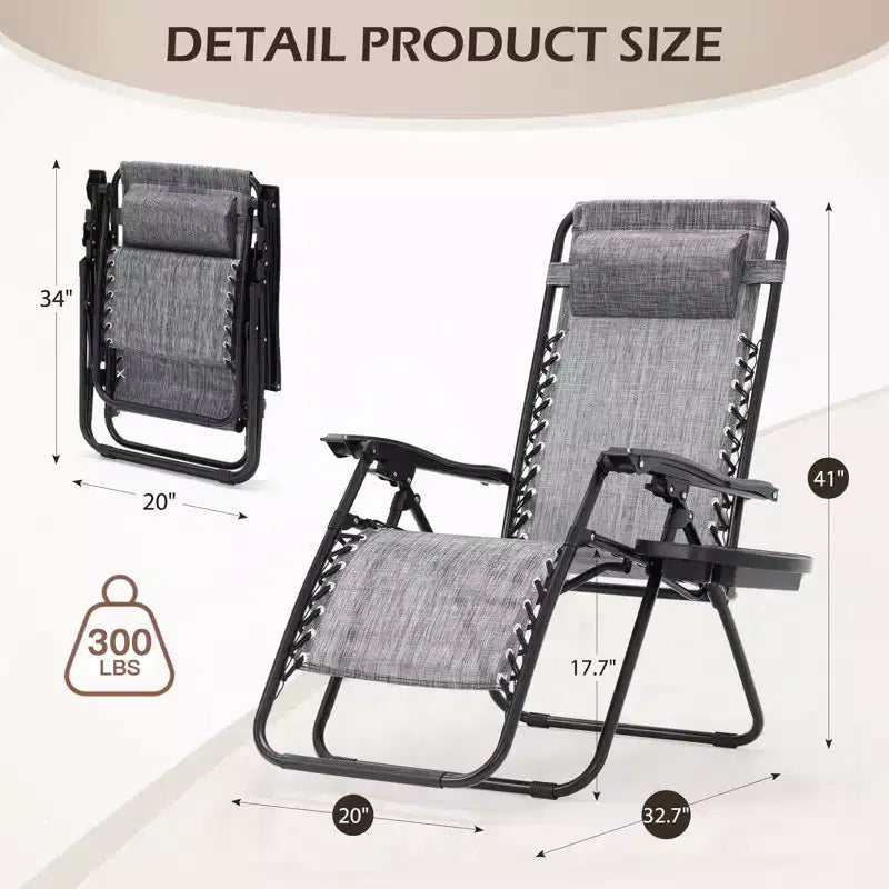 Lot de 2 chaises longues zéro gravité, chaises de patio inclinables pliantes avec porte-gobelet et appuie-tête
