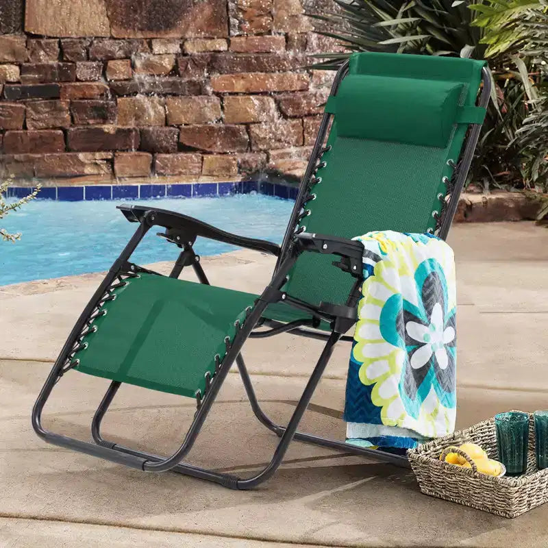 Lot de 2 chaises longues zéro gravité, chaises de patio inclinables pliantes avec porte-gobelet et appuie-tête