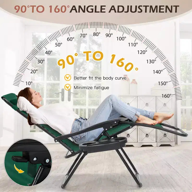 Lot de 2 chaises longues zéro gravité, chaises de patio inclinables pliantes avec porte-gobelet et appuie-tête