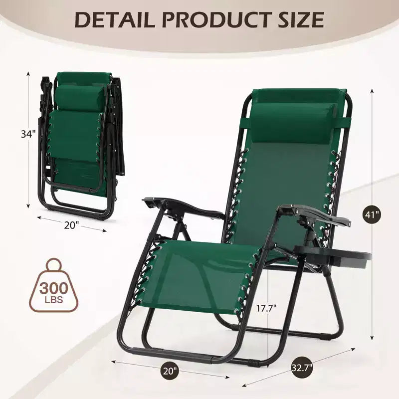 Lot de 2 chaises longues zéro gravité, chaises de patio inclinables pliantes avec porte-gobelet et appuie-tête