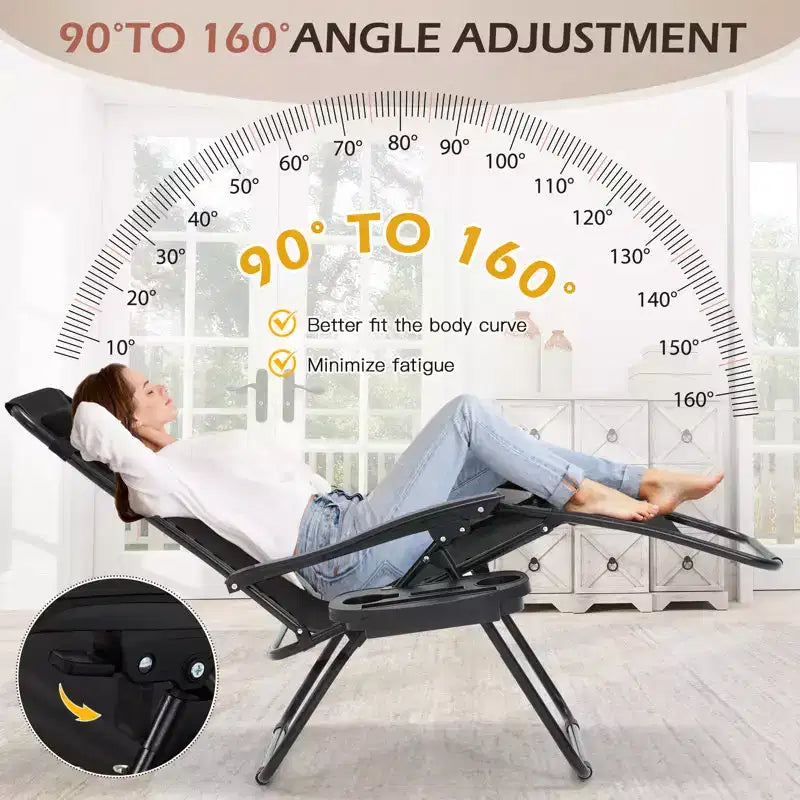 Lot de 2 chaises longues zéro gravité, chaises de patio inclinables pliantes avec porte-gobelet et appuie-tête