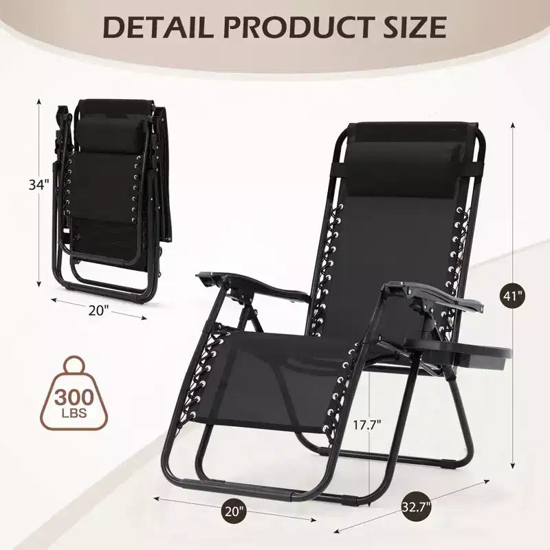Lot de 2 chaises longues zéro gravité, chaises de patio inclinables pliantes avec porte-gobelet et appuie-tête