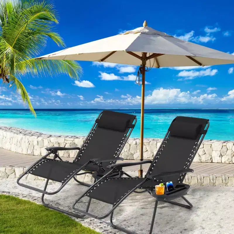 EROMMY Set of 2 Zero Gravity Lounge Chairs, Folding Reclining Patio Chairs with Cup Holder &amp; Headrest
