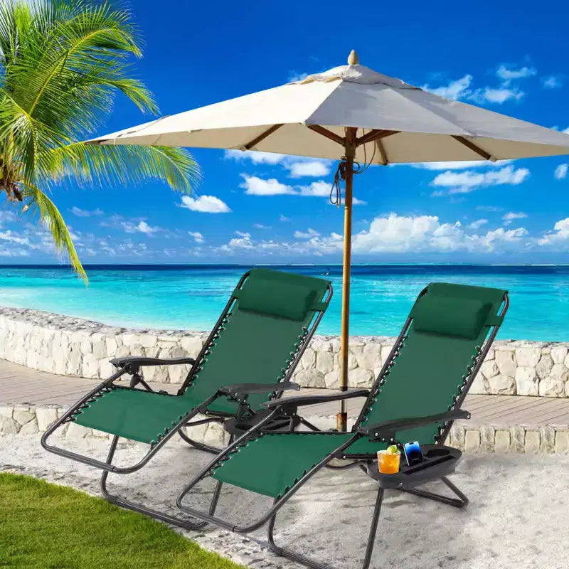 Lot de 2 chaises longues zéro gravité, chaises de patio inclinables pliantes avec porte-gobelet et appuie-tête