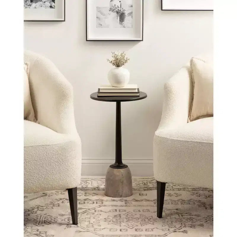 Table d'appoint ronde en métal et marbre